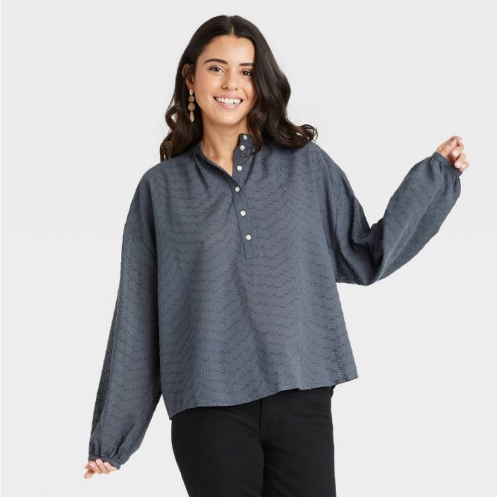 Women's Balloon Long Sleeve Poet Blouse- Universal Thread- Gray- Large